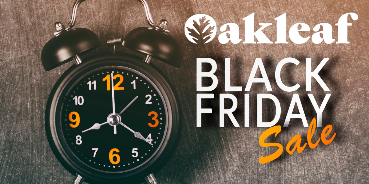 Oakleaf Black Friday Sale analog alarm clock lying on table time of 8:20